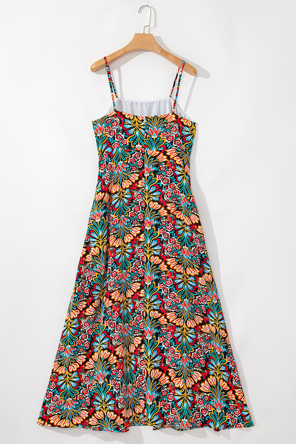 Robe longue noire à imprimé floral bohème, bretelles fines, sans manches, taille haute