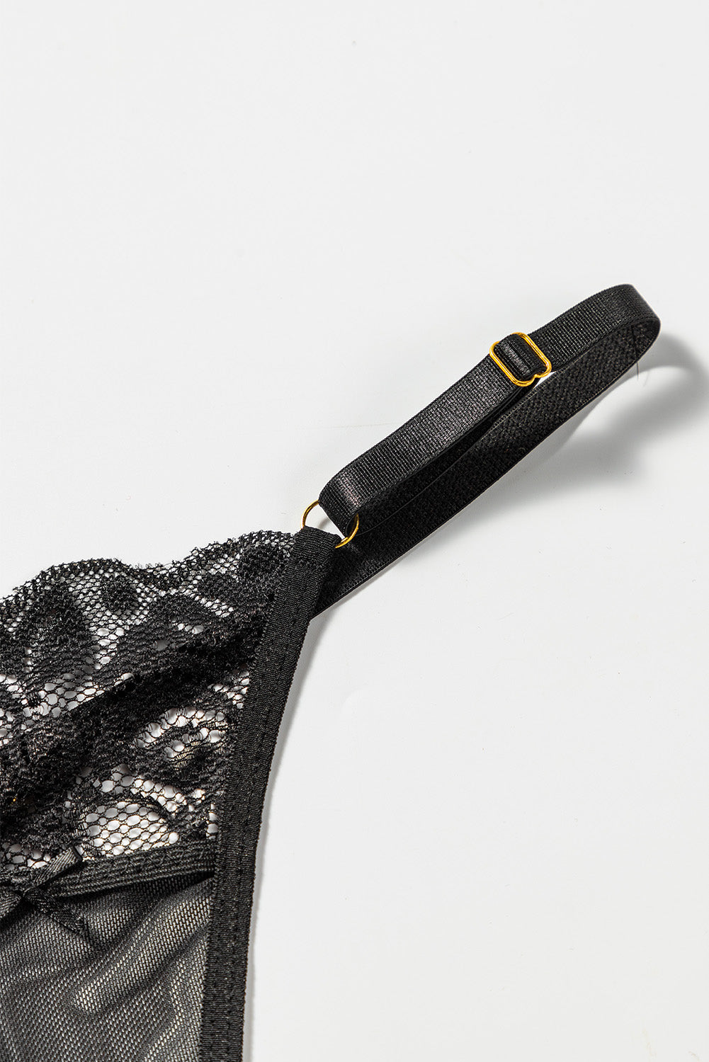 3 piezas set de lencería de malla de encaje con liguero de plumas 