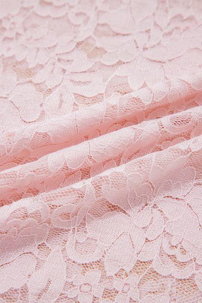 Light Pink Floral Lace Long Sleeve Stand Neck Pullover Top