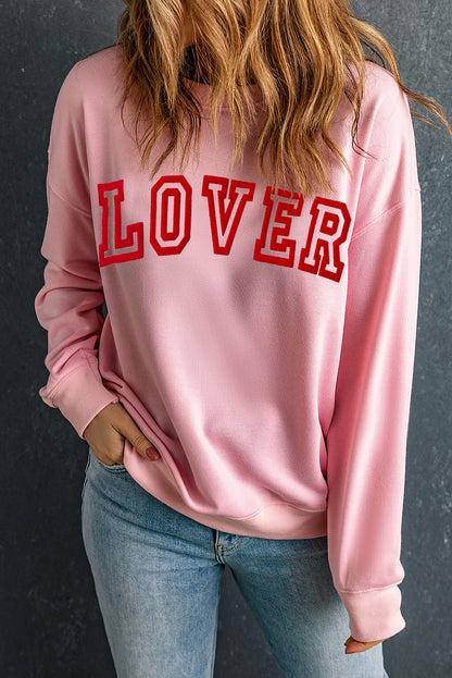 Sweat-shirt à épaules tombantes et imprimé bouffant Pink LOVER