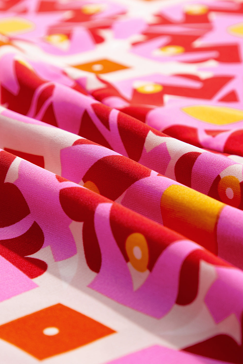 Chemisier ample à manches 3/4 et imprimé géométrique rose fraise