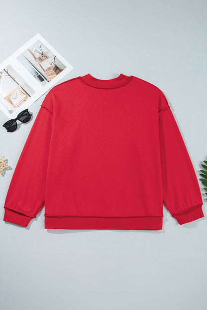 Racing Red Exposed Seam Detail Reversible Double Wear Plus Size Sweatshirt