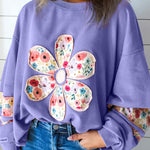 Wisteria Floral Applique Baggy Pullover Sweatshirt