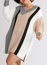 Vestido suéter talla grande bloque de color boucl mixto albaricoque 