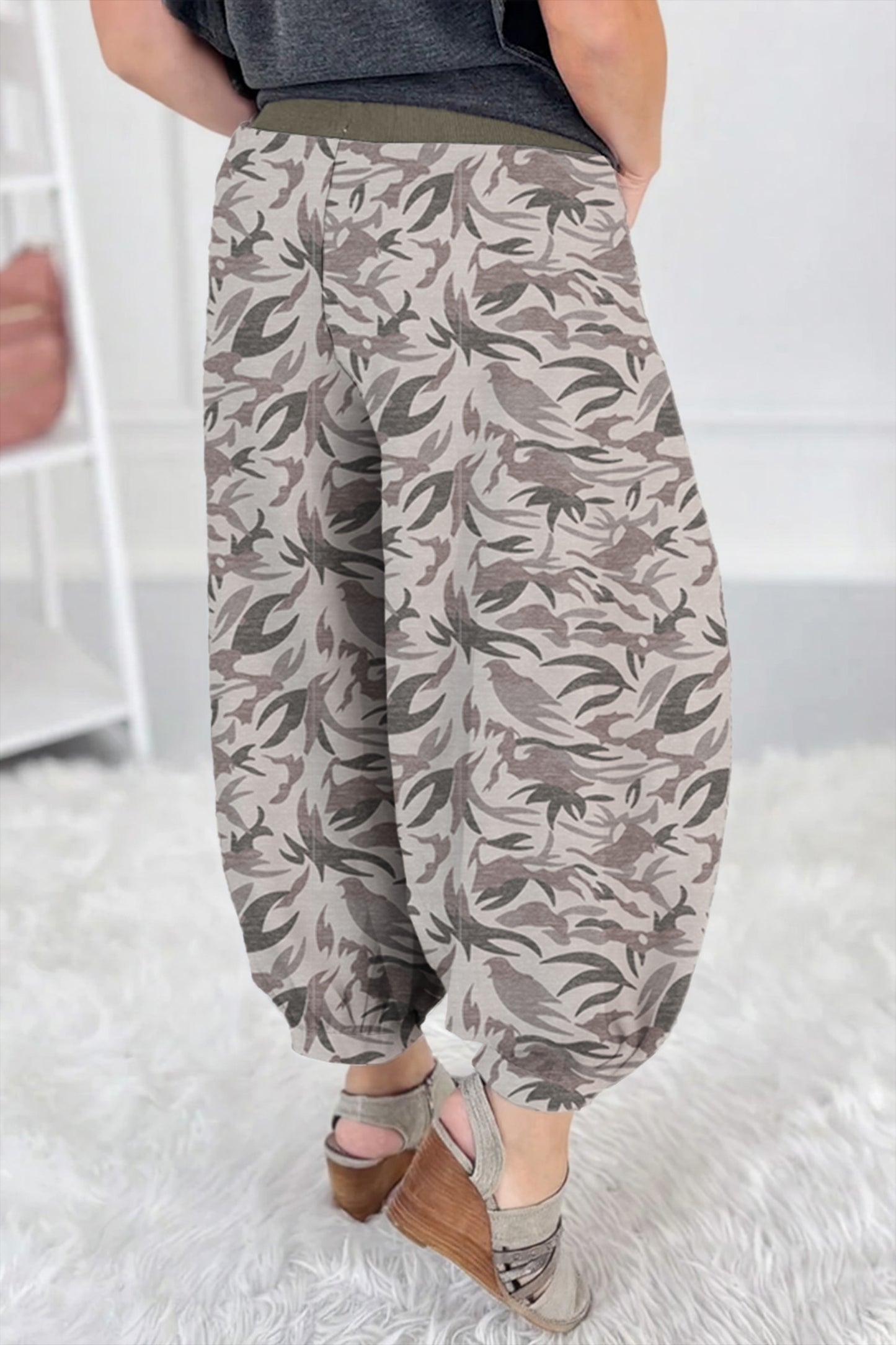 Multicolour Drawstring Contrast Waistband Camouflage Joggers Pants