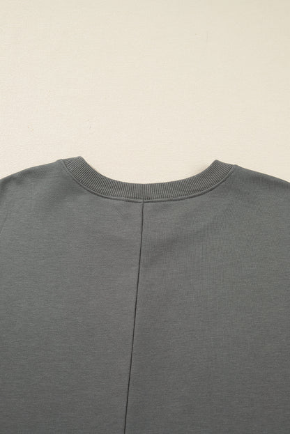 Medium Grey Plaid MERRY Bow Embroidered Plus Size Sweatshirt with Side Slits