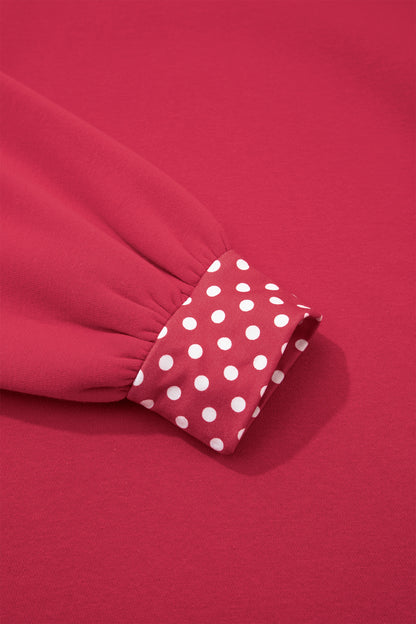 Red Dahlia Colorblock Polka Dot Contrast Trim Oversized Sweatshirt