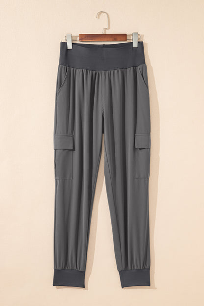 Camel Elastic High Waist Pocketed Cargo Jogger Pants