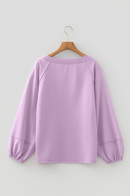 Orchid Petal Solid Color Raw Seam Patchwork Baggy Sweatshirt