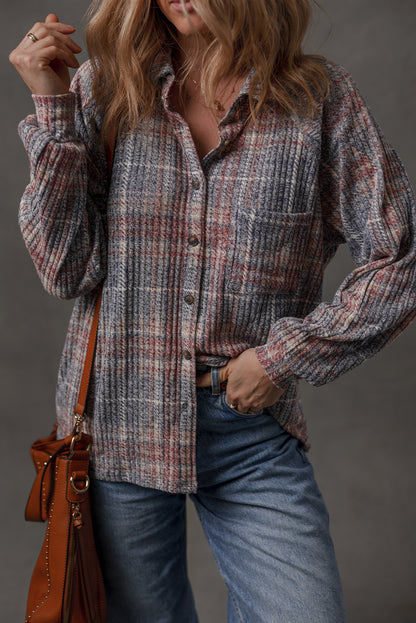 Multicolour Plaid Textured Chest Pocket Vintage Shirt