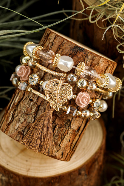 Bracelet bohème blanc à franges et perles en strass