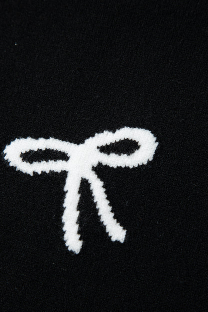 T-shirt noir à imprimé nœud et ourlet festonné