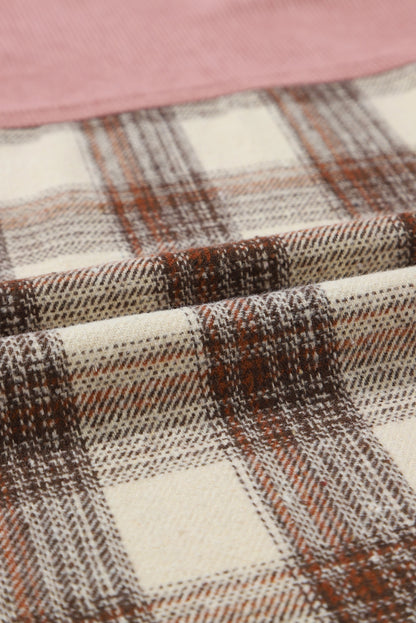 Veste-chemise patchwork à carreaux et cordons avec poches à rabat 