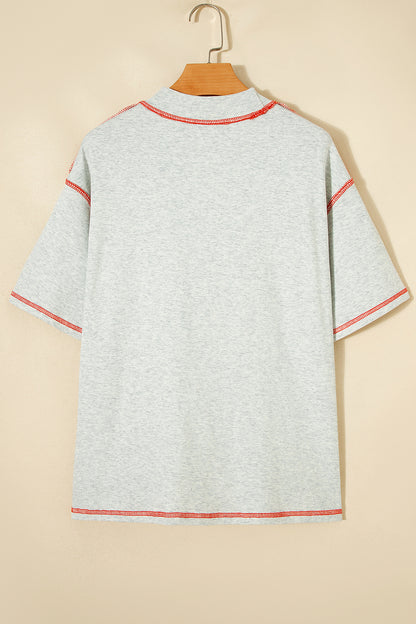 Light Grey Reversible Contrast-Stitched T-Shirt