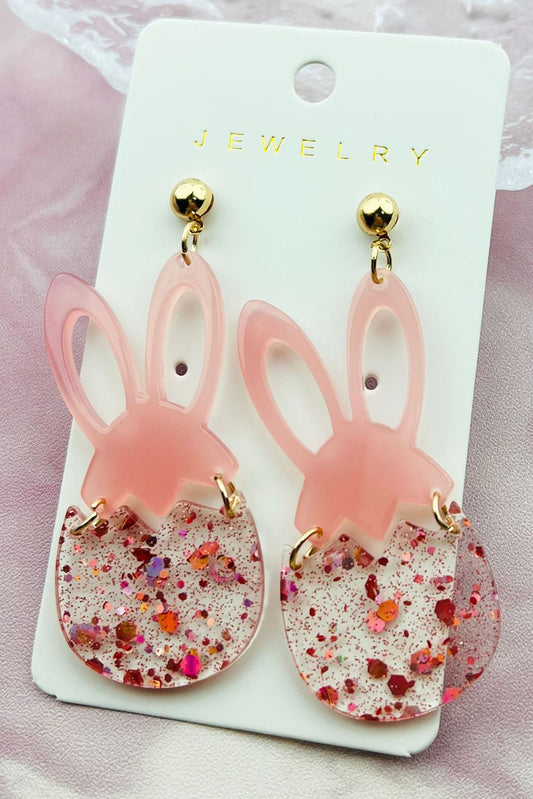 Pink Easter Bunny Glitter Acrylic Stud Earrings