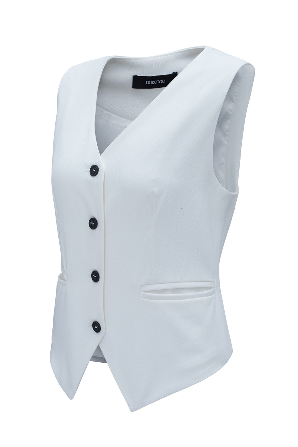 Gilet de costume blanc uni à col en V et boutons