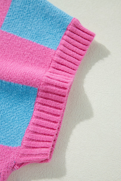 Débardeur pull à carreaux colorblock rose Sachet avec bordure côtelée