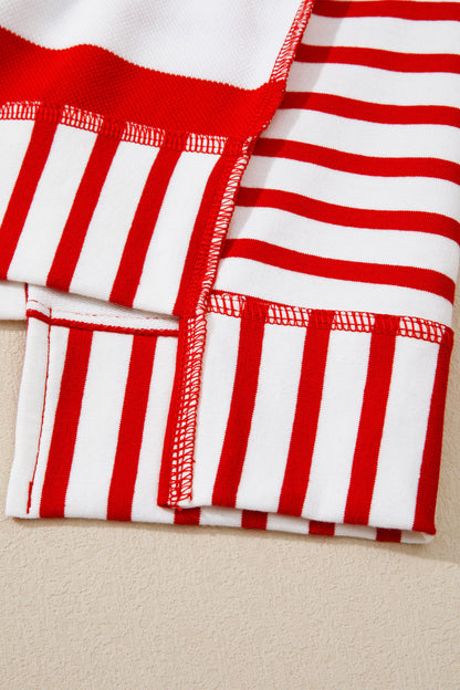 Red Stripe Sequin Bow Patriotic Half Sleeve Top