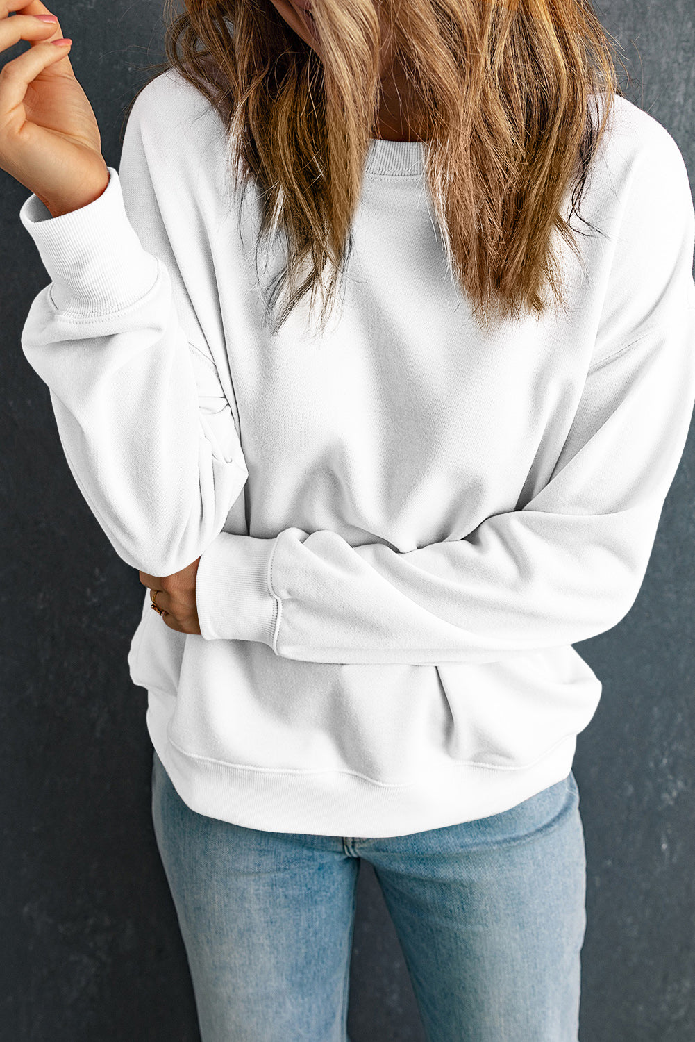 Dark Green Solid Classic Crewneck Pullover Sweatshirt
