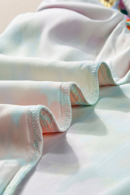 Chemisier froissé à col en V et manches flottantes à imprimé léopard multicolore