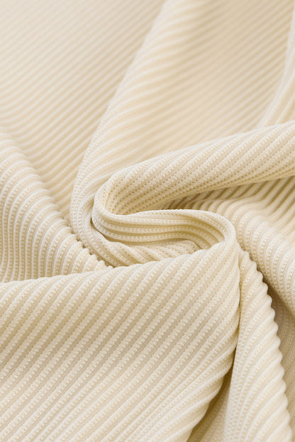 Top de manga larga con cuello en V y ribete de encaje con textura acanalada rosa 