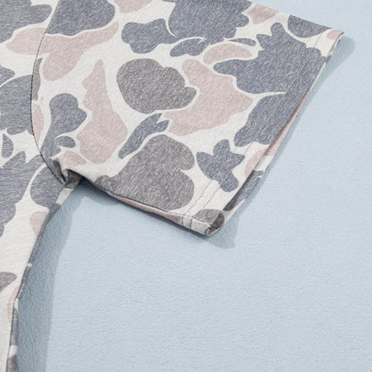 Multicolour Camouflage Print Short Sleeve Drop Shoulder Side Slit Casual Dress