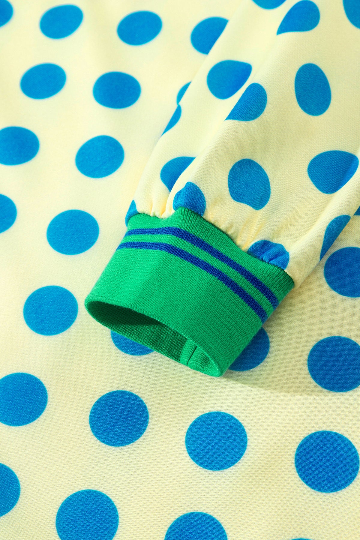 Yellow Polka Dot Striped Trim Mock Neck Sweatshirt