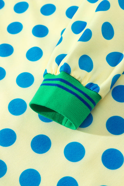 Yellow Polka Dot Striped Trim Mock Neck Sweatshirt