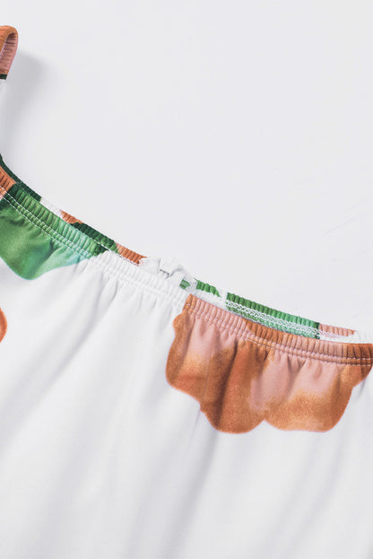 Robe mi-longue moulante fendue à épaules dénudées et imprimé floral bleu foncé