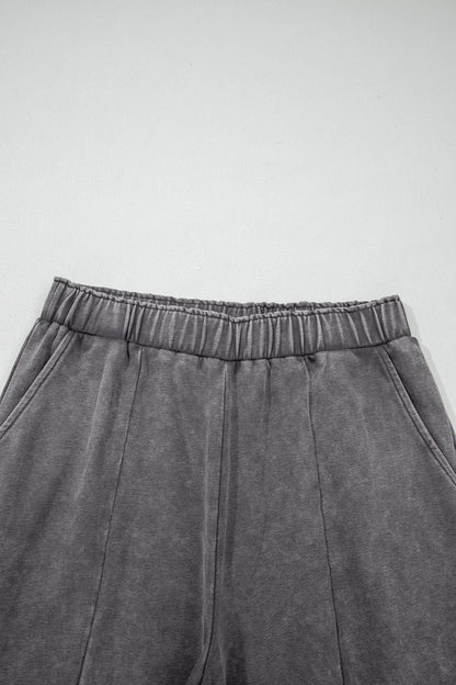 Dark Grey Mineral Wash Leopard Patchwork Loose Pants