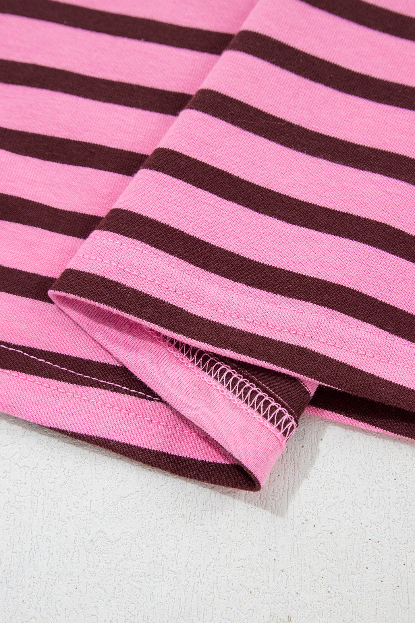 Pink Stripe V Neck Long Sleeve Drop Shoulder Blouse