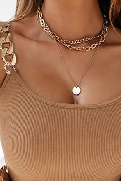 Débardeur en maille côtelée à bretelles en chaîne dorée 