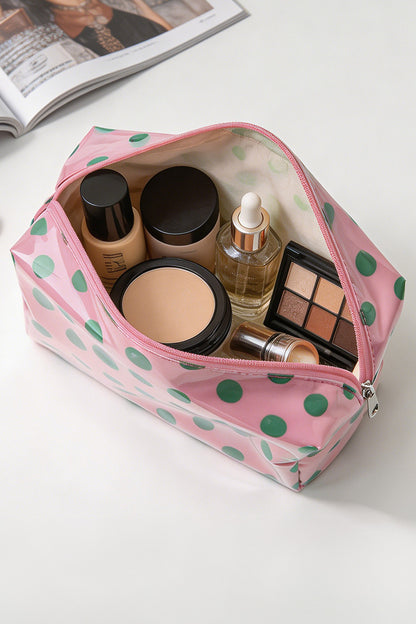 Light Pink Durable PVC Polka Dot Makeup Bag