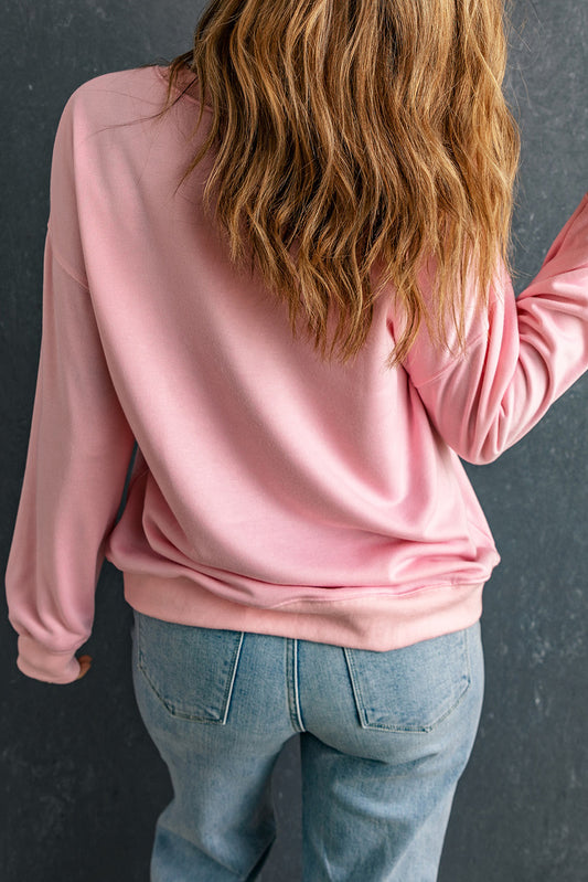 Pink XOXO Puff Print Drop Shoulder Pullover Sweatshirt