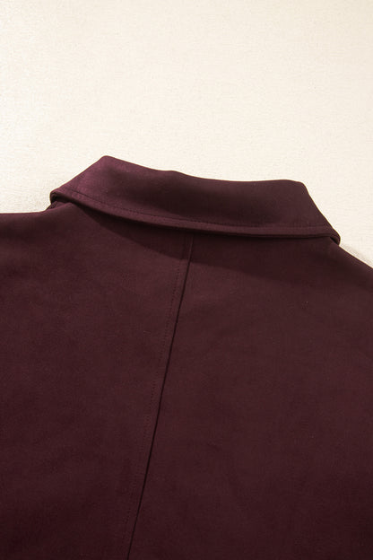 Chicory Coffee Solid Zip-up Metal Placket Collar Long Sleeve Jacket