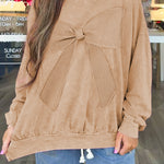Light French Beige Mineral Wash Big Bow Patchwork Pullover Sweatshirt
