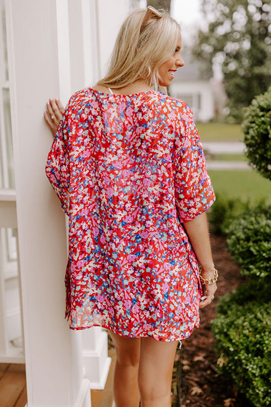 Top tipo túnica extragrande con estampado floral abstracto 
