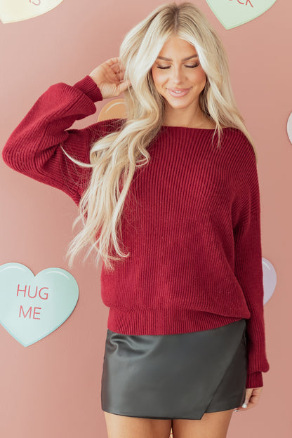 Black Ribbed Knit Ribbon Knot Backless Drop Shoulder Sweater