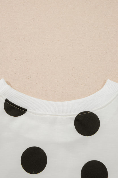 White Polka Dot Printed Long Sleeve Flared Mini Dress