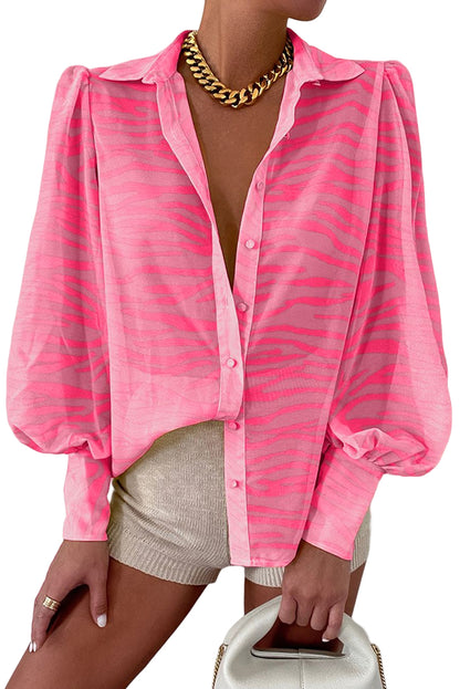 Zebra Stripes Print Lantern Sleeve Shirt