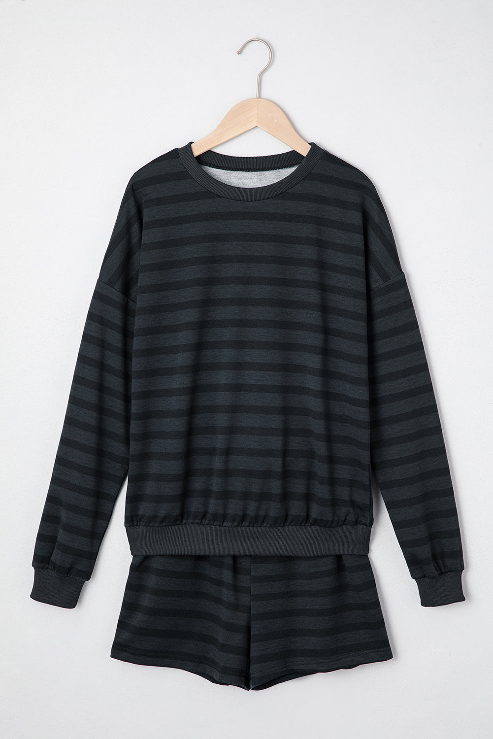 Gray Printed Leopard Long Sleeve Satin Tie Shorts Two Piece Set