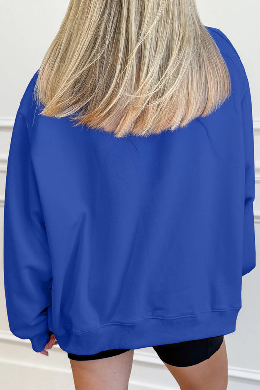 Dark Blue Solid Color Oversized Mock Neck Sweatshirt
