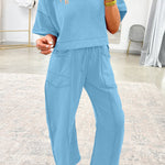 Sky Blue Drop Shoulder Boxy Tee and Barrel Pants Set