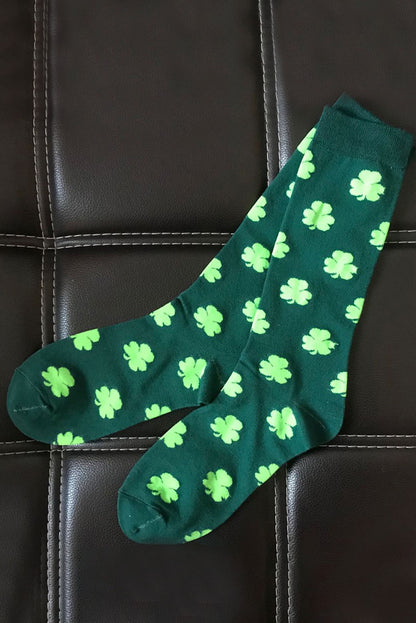 Chaussettes tube vert foncé à imprimé trèfle de la Saint-Patrick