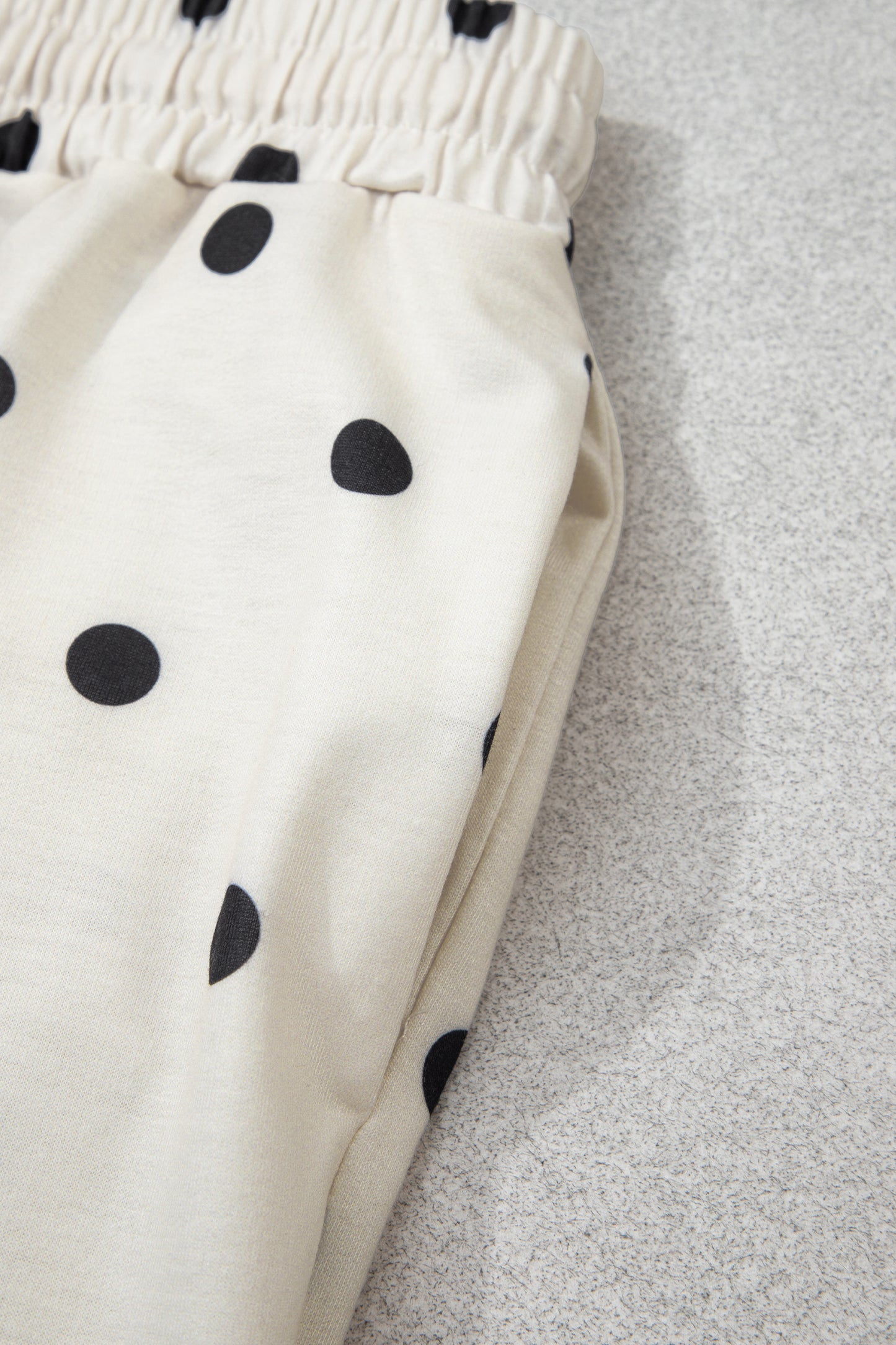 Beige Polka Dot Half Sleeve Loose Top Elastic Waist Casual Pants Set