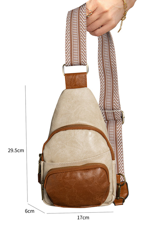 Brown Contrast PU Leather Patchwork Crossbody Bag