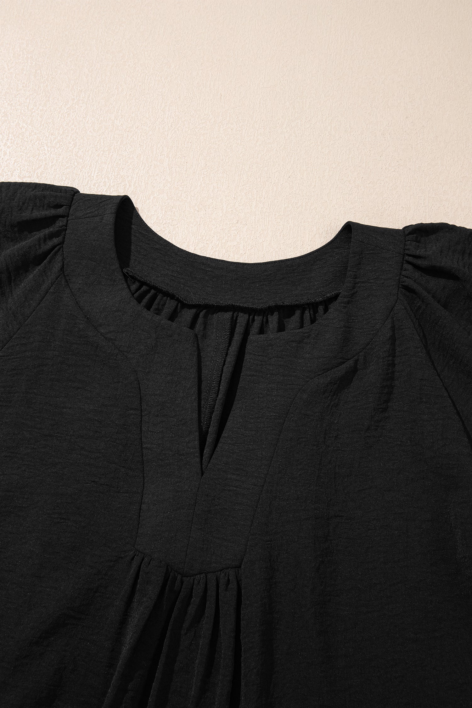 Black Plus Size Solid Color Notched Neck Short Sleeve Loose Dress