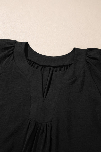 Black Plus Size Solid Color Notched Neck Short Sleeve Loose Dress