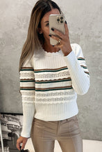 Striped Ribbed Scalloped Detail Knit Sweater