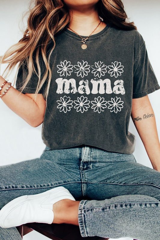 Black Flower mama Graphic Crewneck T Shirt